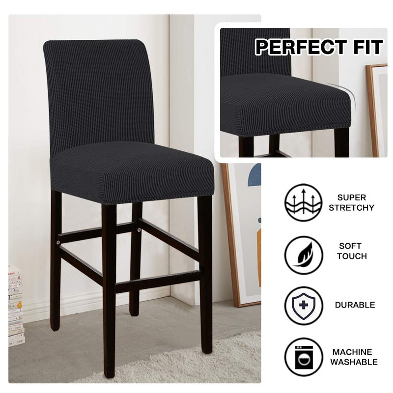 Flamingo P High Stretch Bar Stool Cover Pub Counter Chair Seat Slipcover for Dining Room Cafe Furniture Protectors Non Slip with Elastic Bottom Set of 2  Black - Image 3